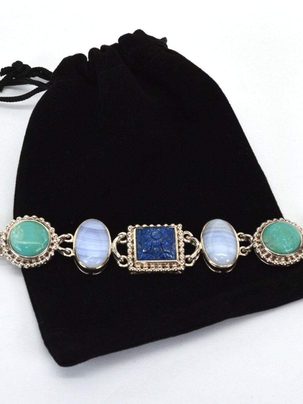 Vintage Whitney Kelly Sterling Silver Multi Gemstone Station Bracelet